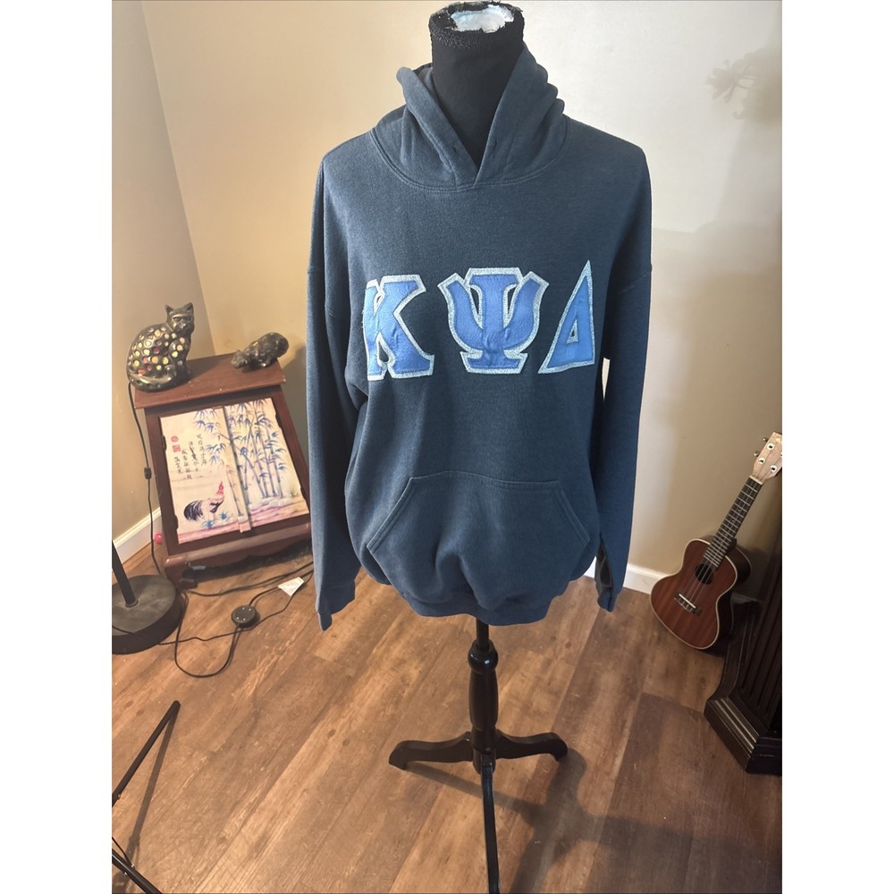 Vtg Alpha Kappa Psi Fraternity Hoodie Mens Medium Navy Blue Gildan Heavy Blend